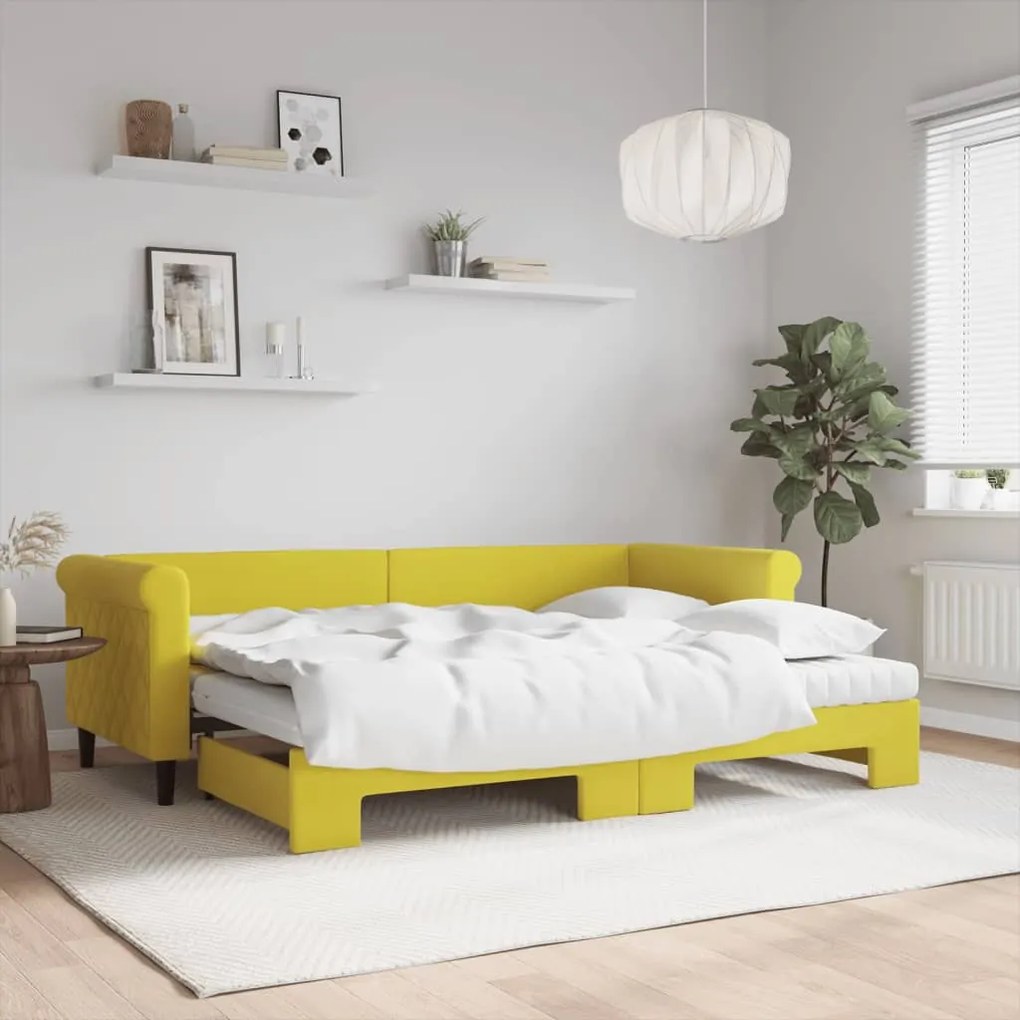 vidaXL Sofá-cama com gavetão e colchões 80x200 cm veludo amarelo