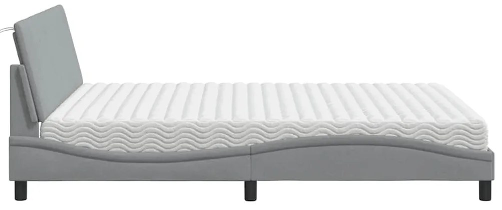 Cama com colchão 160x200 cm tecido cinzento-claro