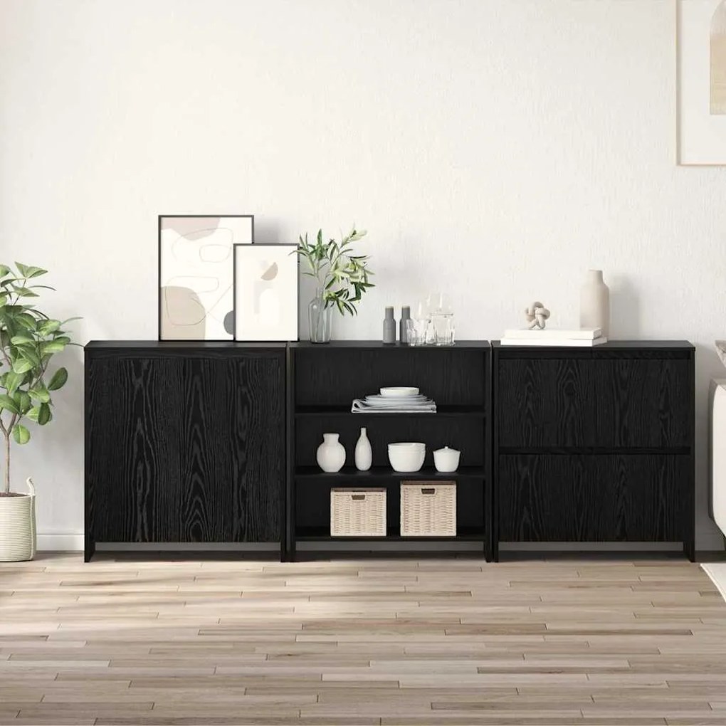 vidaXL Buffet 3 pcs Carvalho preto 70 x 41 x 75 cm Madeira processada