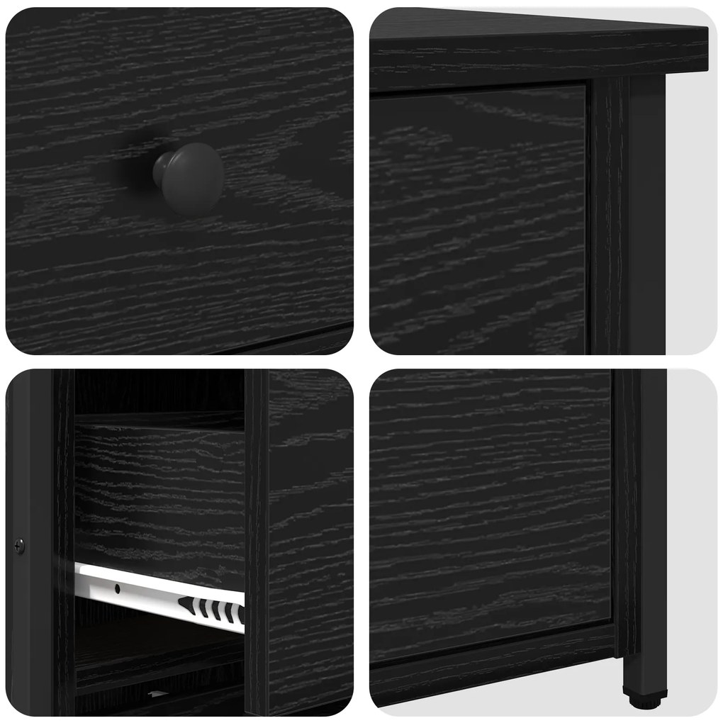 Mesinha de Cabeceira em Carvalho Preto Carvalho Preto MDF, Metal