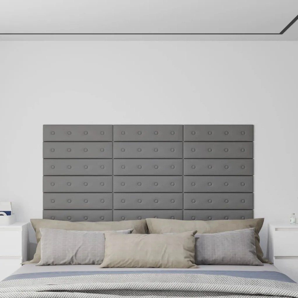 Painel parede 12pcs 60x15 cm couro artificial 1,08 m² cinza