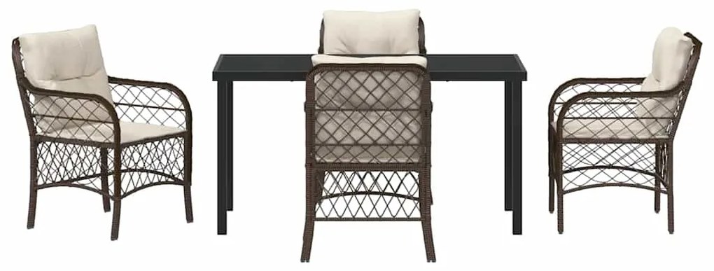 Conjunto de Jantar de Jardim com 5 Peças e Almofadas Marrons em Rattan
