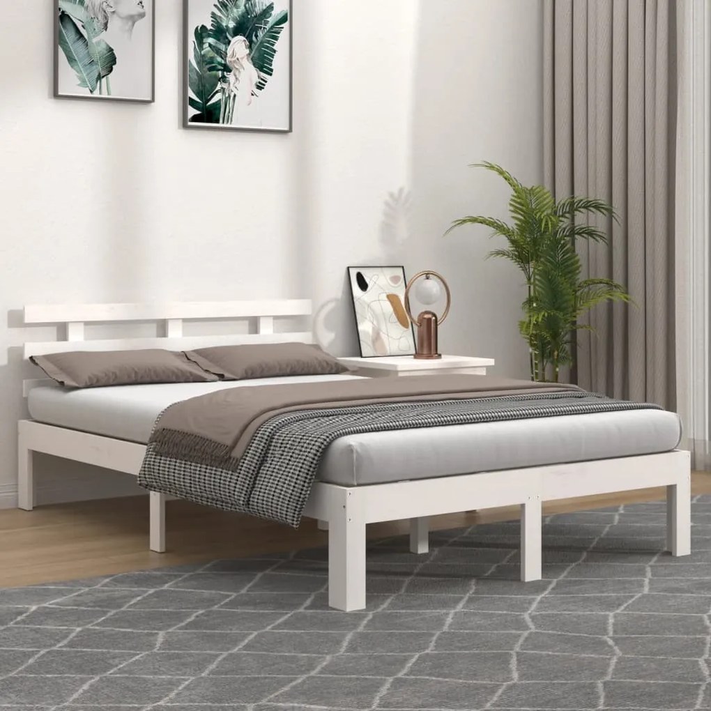 Estrutura de cama 140x200 cm madeira maciça branco