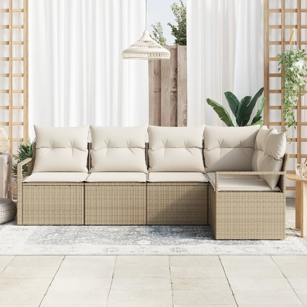 Conjunto de Sofá de Jardim vidaXL de 5 Peças com Almofadas Bege Rattan