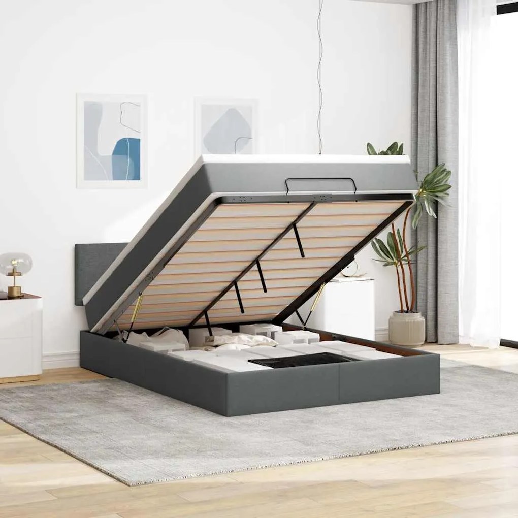 Cama otomana com colchão 140x190 cm tecido cinzento escuro