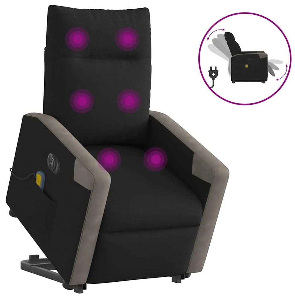 Poltrona elétrica elevatória massagens tecido preto