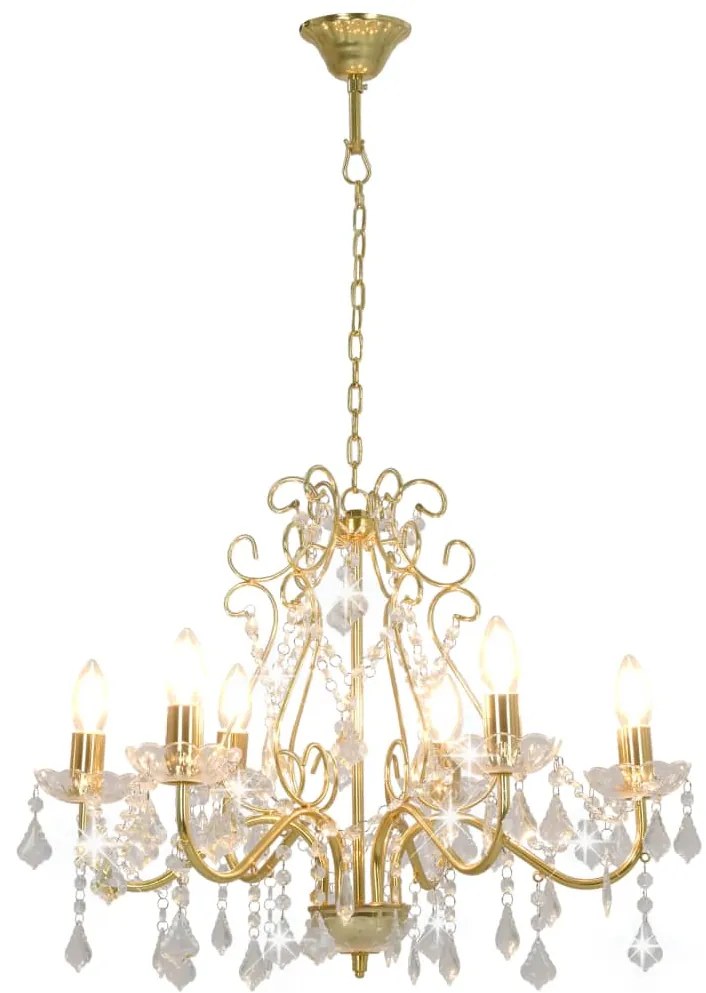 Lustre com contas de cristal 6 x E14 redondo dourado