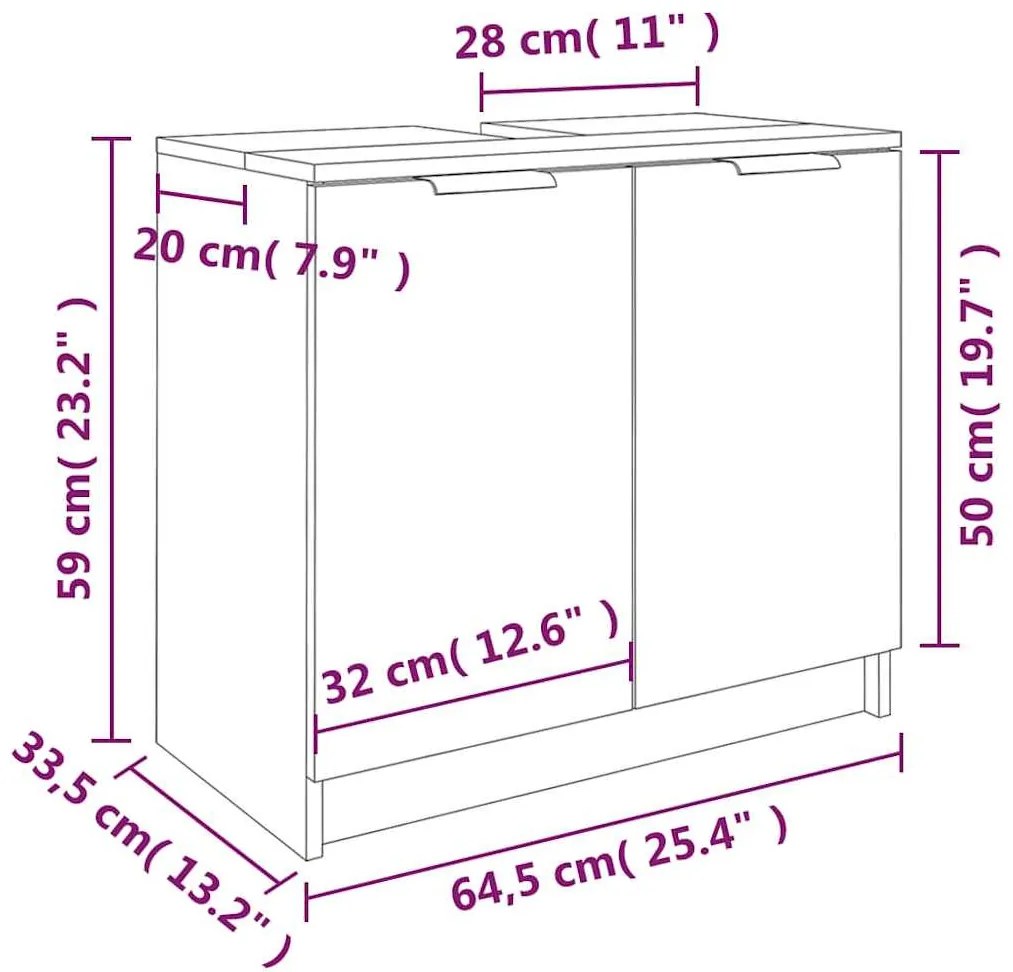Armário casa de banho 64,5x33,5x59 cm madeira cinzento cimento