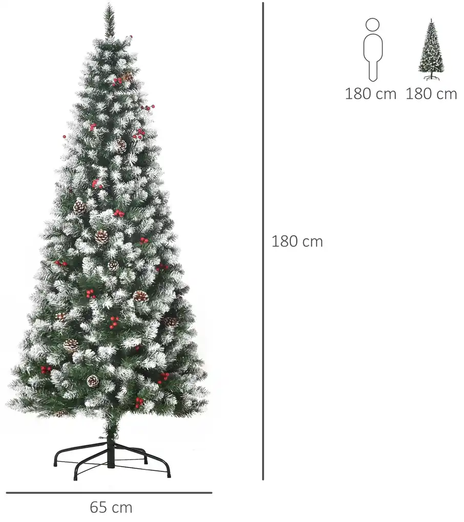 HOMCOM Árvore de Natal Ø140x225cm Neve Artificial com 1083 Pontas de PVC  Base Dobrável e Suporte de Metal Decoração de Natal para Interiores Verde e  Branco 225cm