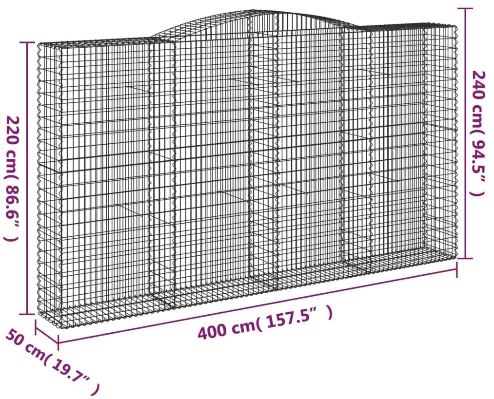 Cestos gabião arqueados 3pcs 400x50x220/240cm ferro galvanizado