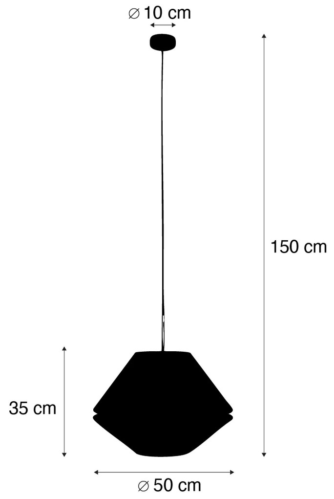Candeeiro suspenso moderno bronze com abajur de veludo duplo, design de folha e bege - Combi 1