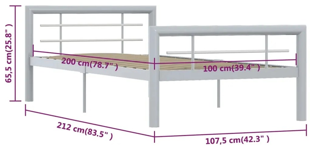 Estrutura de cama 100x200 cm metal cinzento e branco