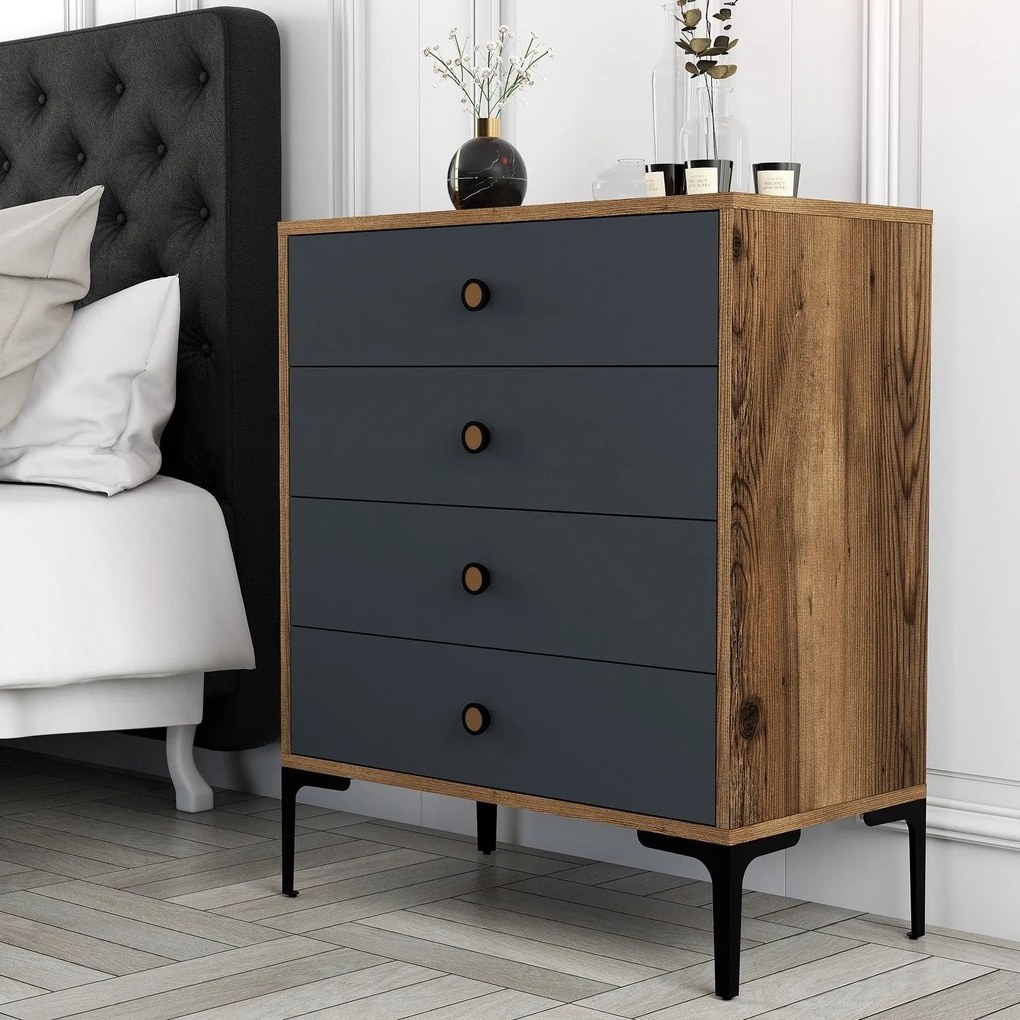 Cômoda Lizbon500 – Nogueira e Antracite – 76x90,7x40 cm