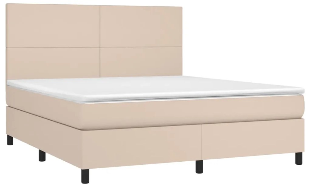 Cama box spring c/colchão/LED 180x200cm couro artif. cappuccino