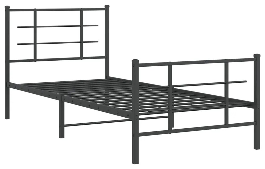 Estrutura de cama com cabeceira e pés 90x200 cm metal preto