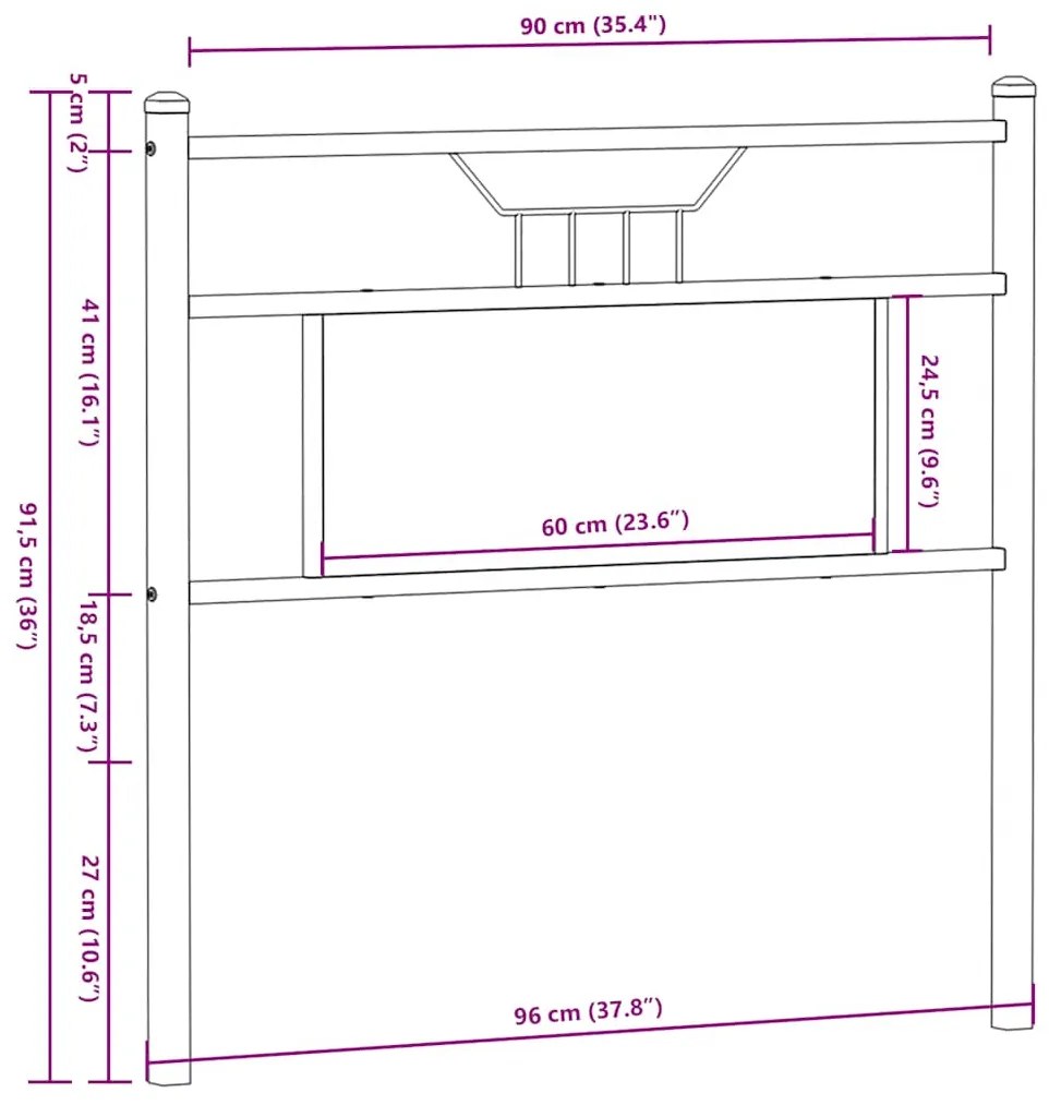 Cabeceira de cama 90 cm derivados madeira/aço carvalho fumado