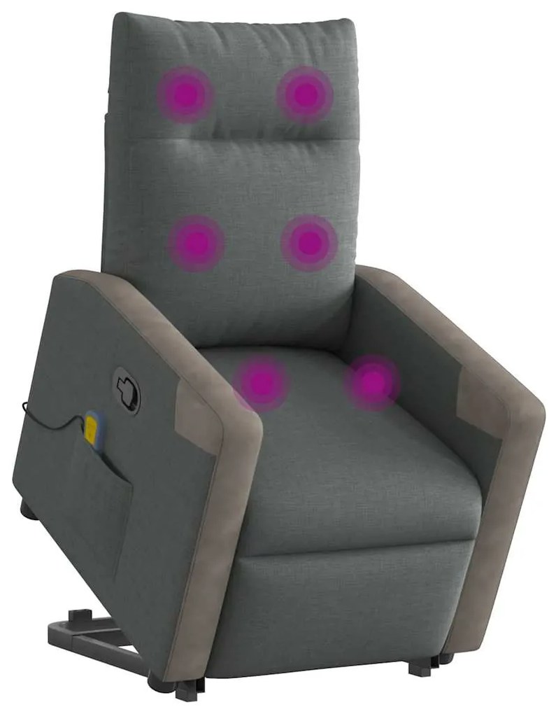 Poltrona elevatória de massagens tecido cinzento-escuro