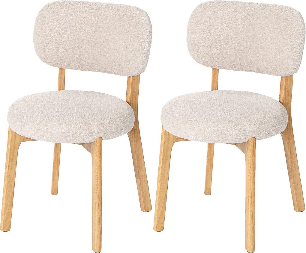 Conjunto de 2 cadeiras de sala de jantar, cadeiras de cozinha estofadas, pés em madeira de seringueira, 46,5 x 52 x 80 cm, creme