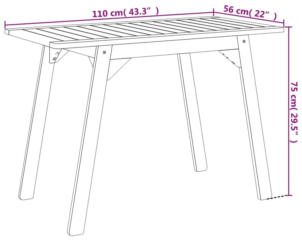 Mesa de jantar p/ jardim 110x56x75 cm madeira de acácia maciça