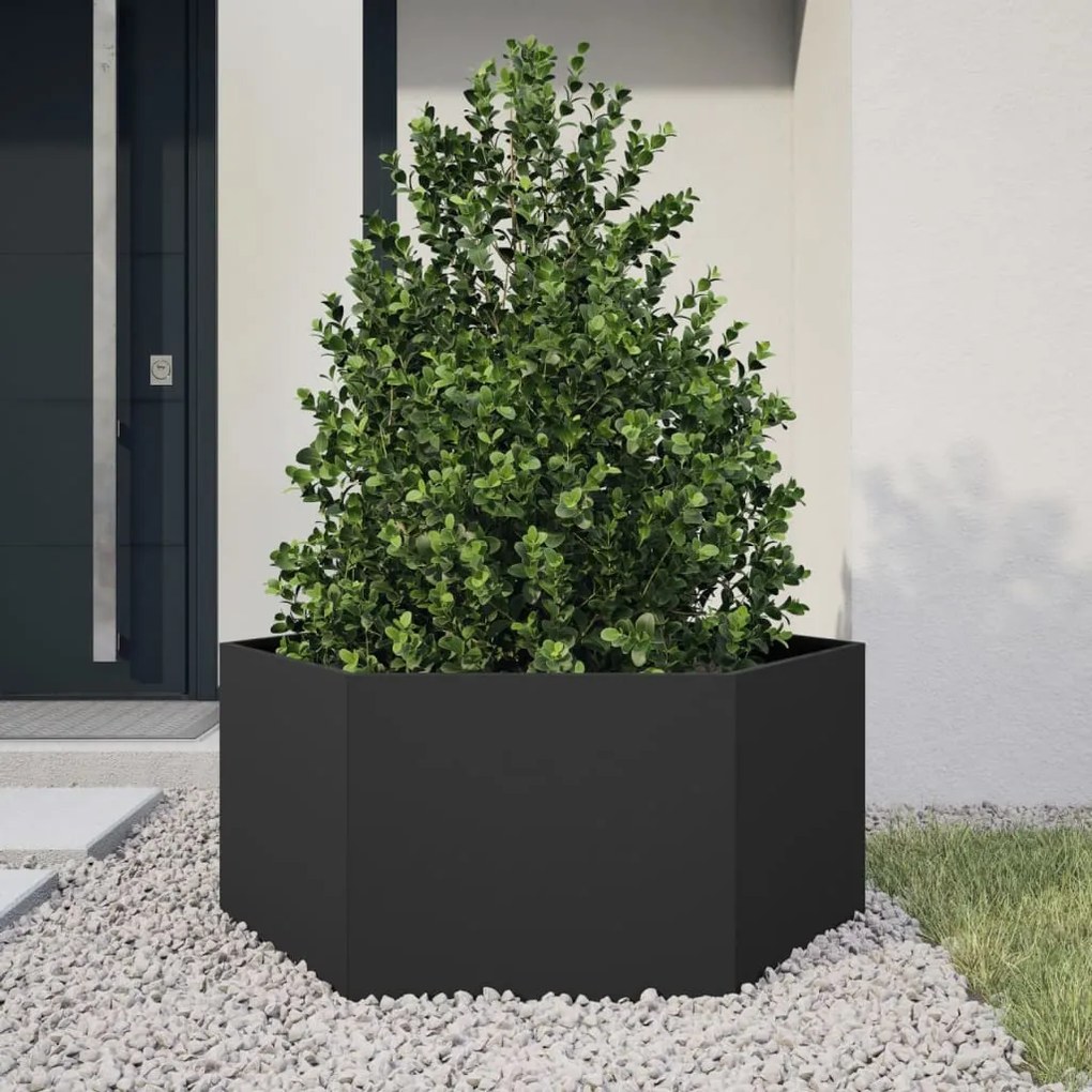 Vaso/floreira de jardim hexagonal 104x90x45 cm aço preto