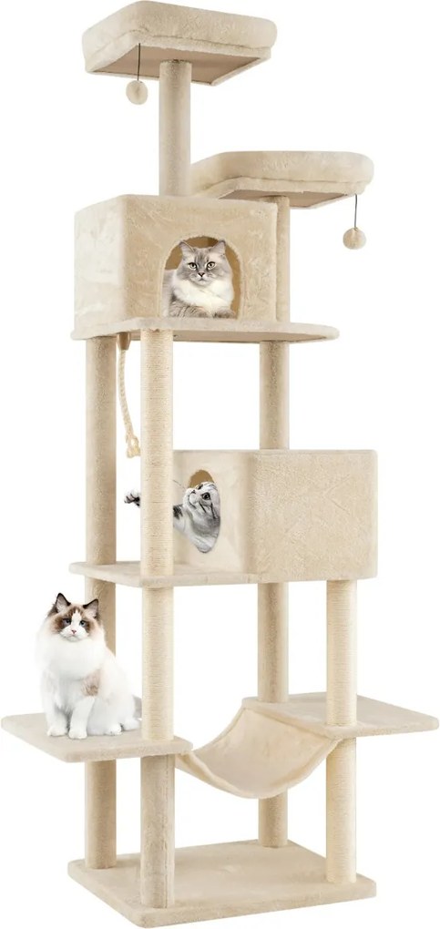 Arranhador para gatos 91,5 x 59 x 205 cm Torre de escalada e Postes para arranhar de sisal e corda bege