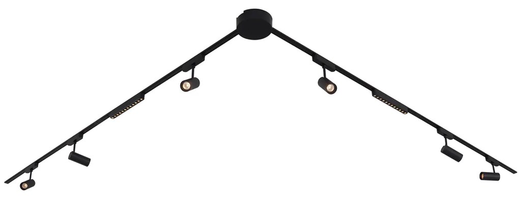 Sistema de iluminação de trilho com 6 focos e 2 luzes de teto pretas monofásicas - Magnetic Gert Puntua