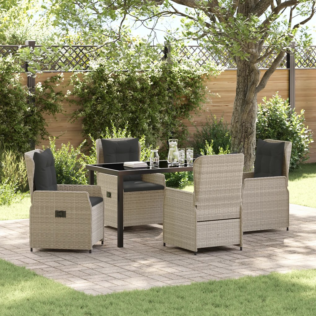 Conjunto de Jantar de 5 Peças vidaXL Cinza Claro Rattan Poliéster
