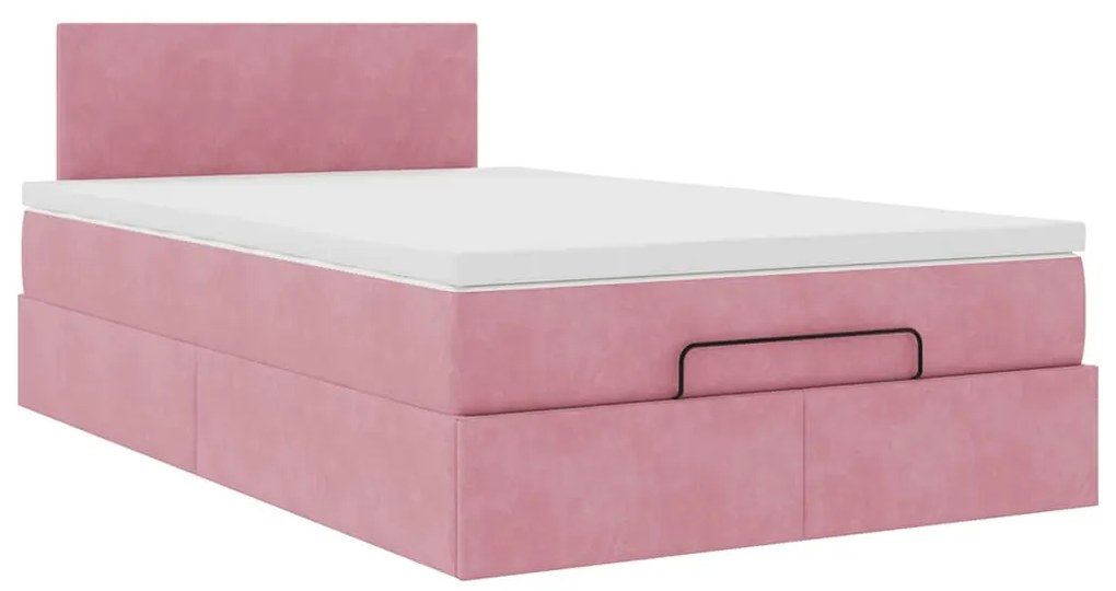 Estrutura de cama otomana com colchão 120x200 cm veludo rosa