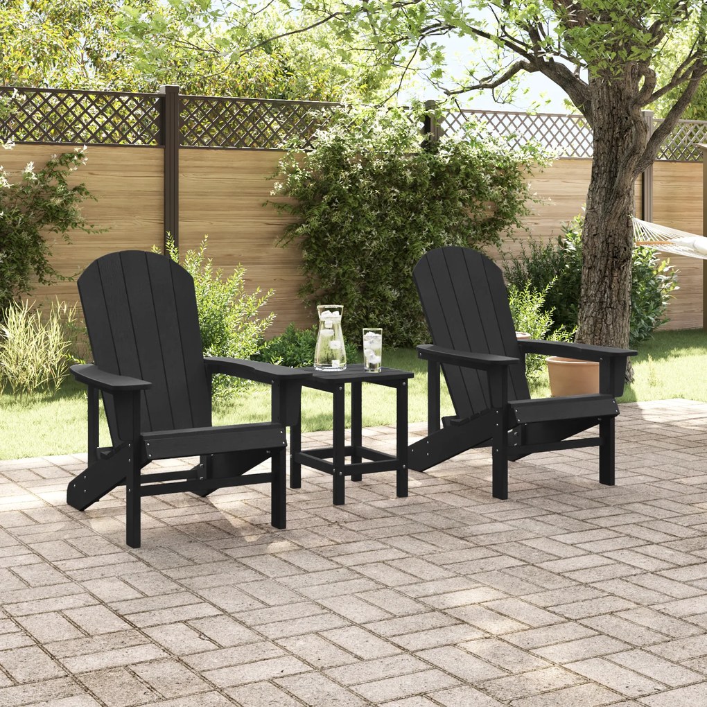 Conjunto de Lounge para Jardim de 3 Peças Preto HDPE