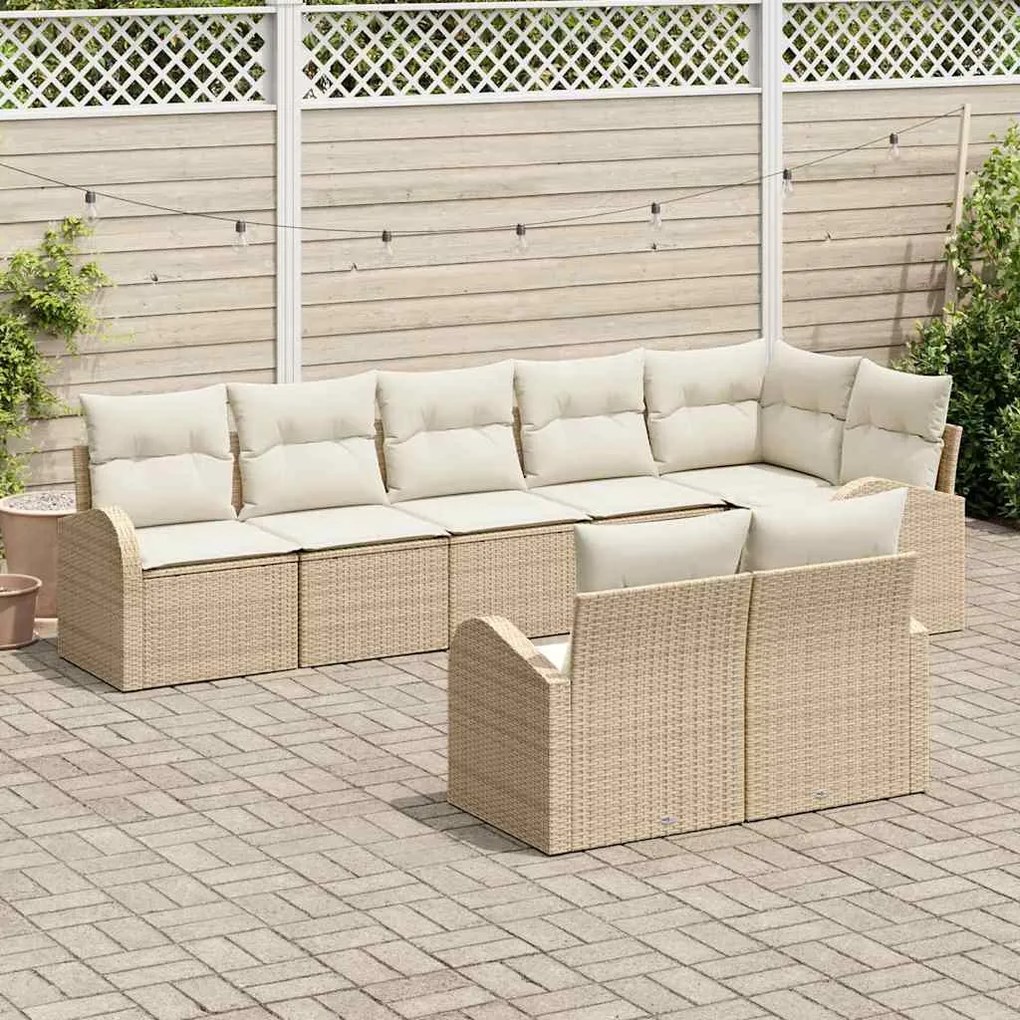 Conjunto de Sofá de Jardim 8 Peças com Almofadas Bege em Rattan Sintét