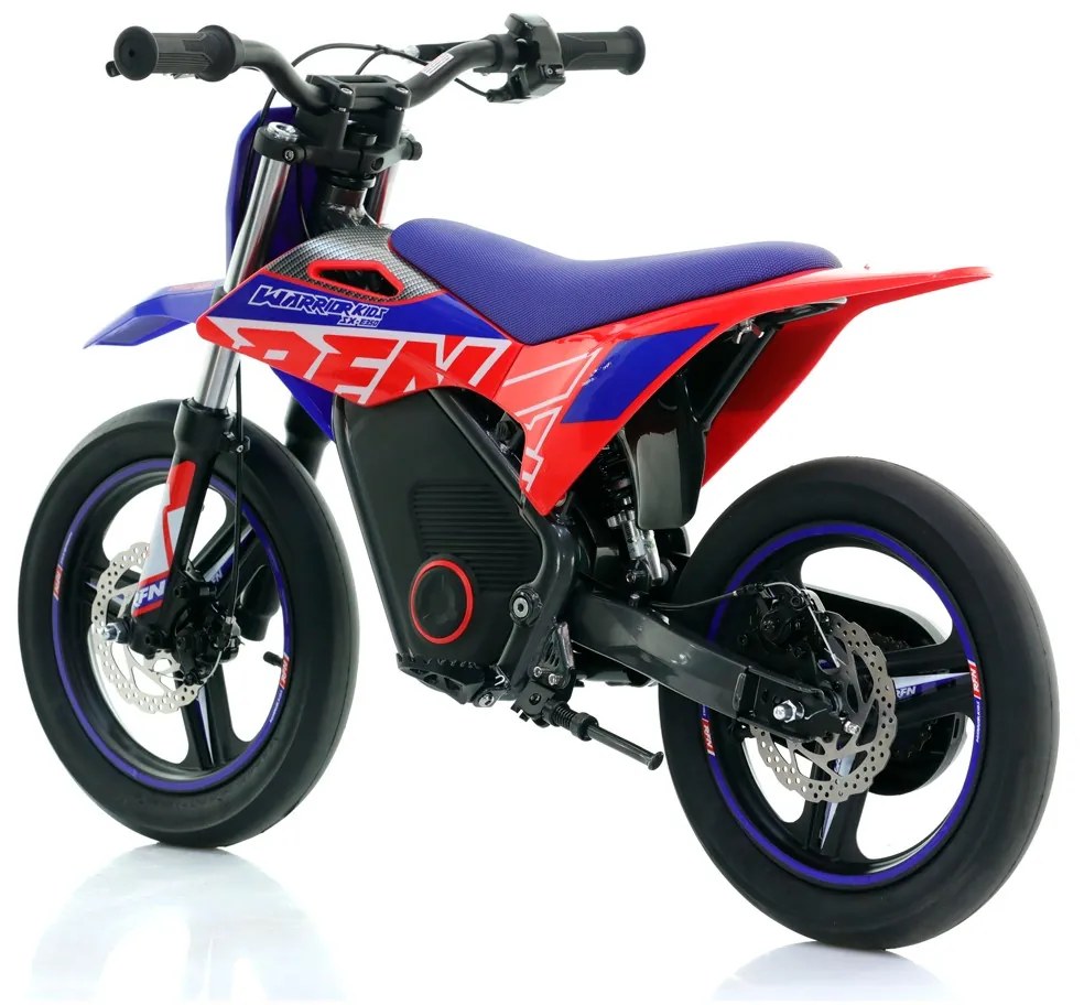 Mini moto elétrica para crianças velocidade até 30Km/h C/Limitador RFN SX-E350 WARRIOR 350W Supermotard 14/14” Azul e Vermelho