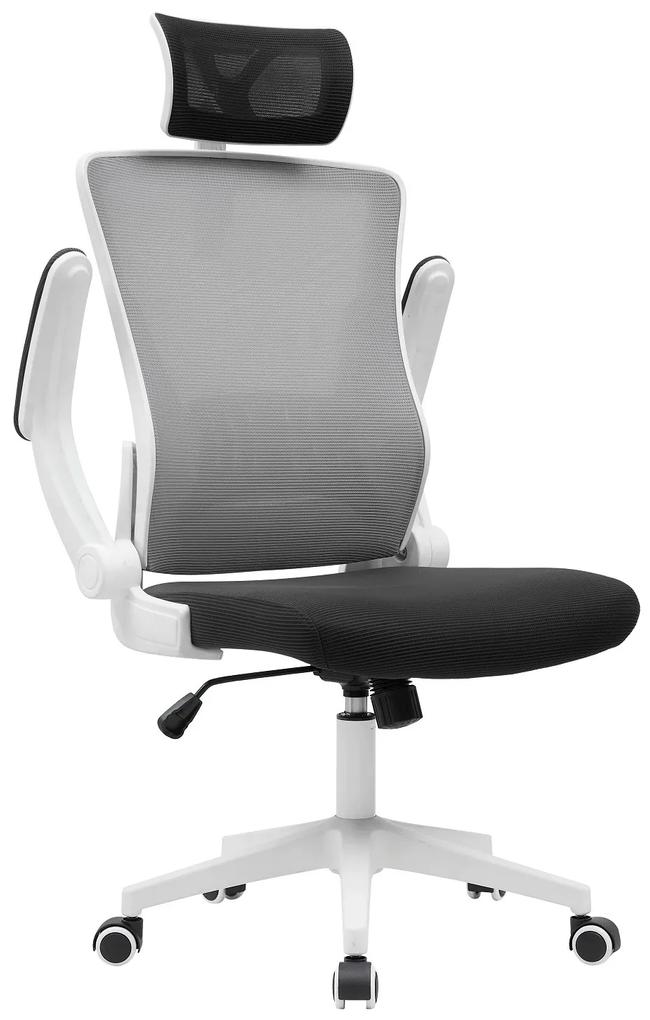 Cadeira de escritório LAURO, alto, branco, rede cinza, assento preto
