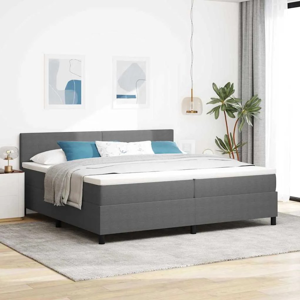 vidaXL Cama Box com cabeceira Cinza Claro e Branco 200 x 200 cm