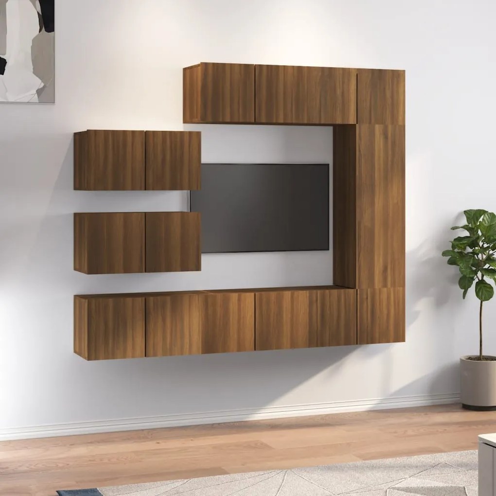 vidaXL Conjunto móveis de TV 8pcs madeira processada carvalho castanho