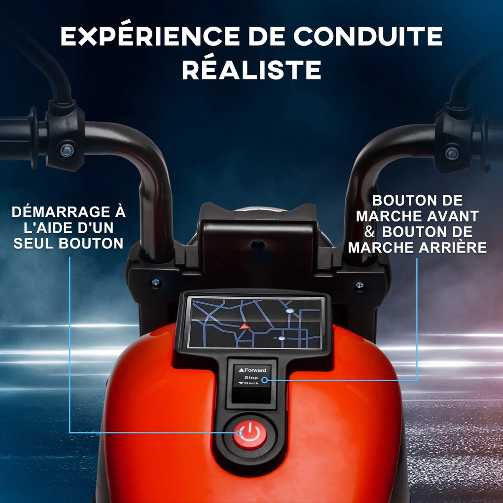 Moto elétrica para crianças a 3 km/h, 6 V, com farol LED, 2 rodas de apoio, para idades entre os 18 e os 36 meses, com motor potente, vermelha