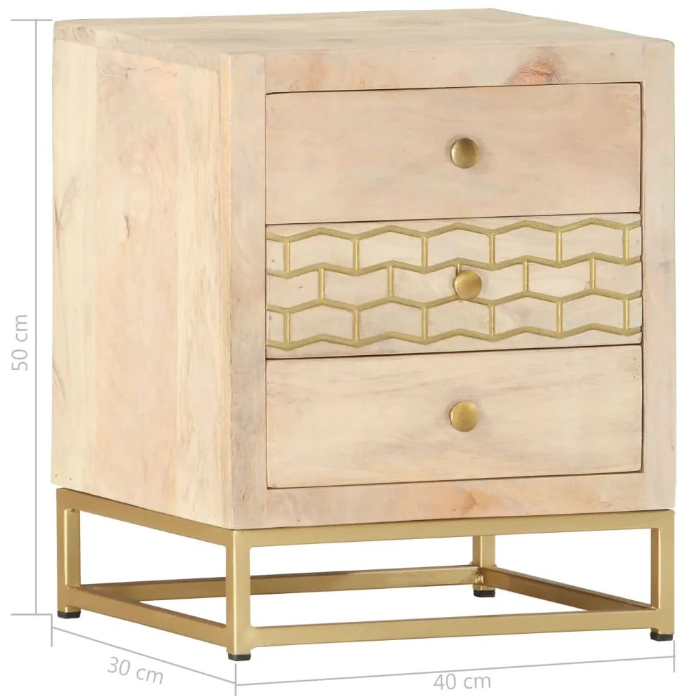 Mesa de cabeceira 40x30x50 cm madeira mangueira maciça dourado