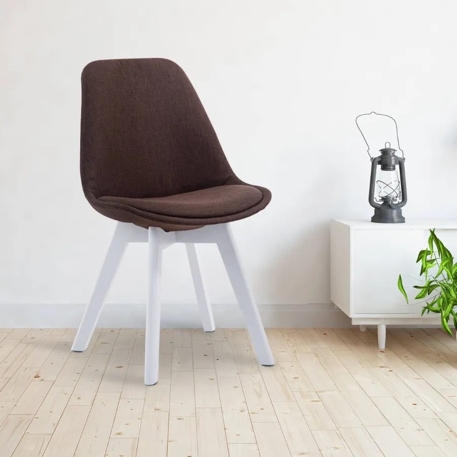 Cadeira de cozinha e sala de jantar Borneo em tecido com estrutura branca 48 x 84 x 55 cm Castanho