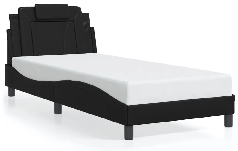 Estrutura de cama c/ luzes LED 90x190 cm couro artificial preto
