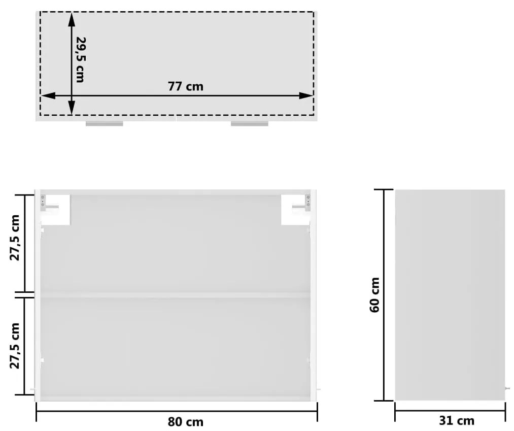 Armário de parede c/ vidro 80x31x60 cm contraplacado branco