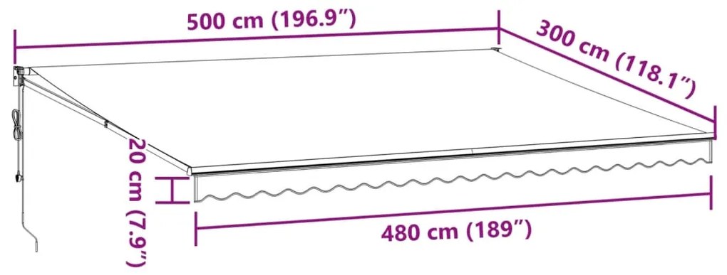 Toldo retrátil automático 500x300 cm castanho