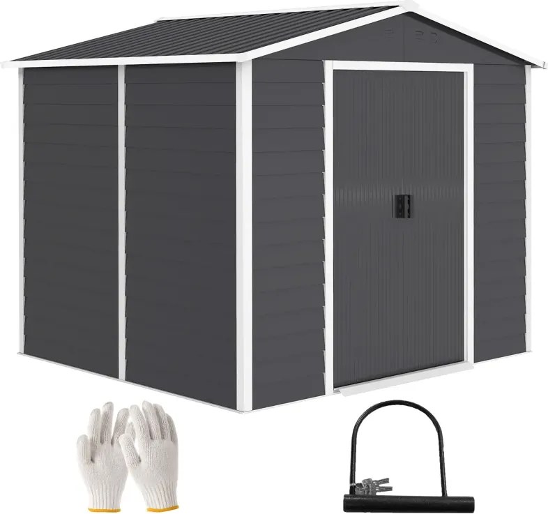 Abrigo de Jardim 4,4 m² 240x206x198 cm Abrigo de Jardim com Porta de Correr e Fechadura Cinza Escuro