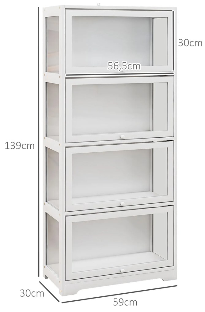 Vitrine Colecionador de 4 Níveis Vitrine Sala de Estar com Portas Abatíveis de Acrílico Anti-Tombo 59x30x139 cm Branco