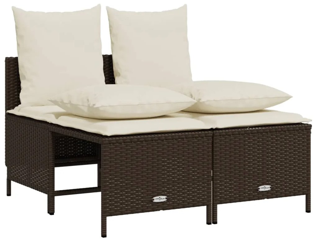 5 pcs conjunto sofás p/ jardim c/ almofadões vime PE castanho