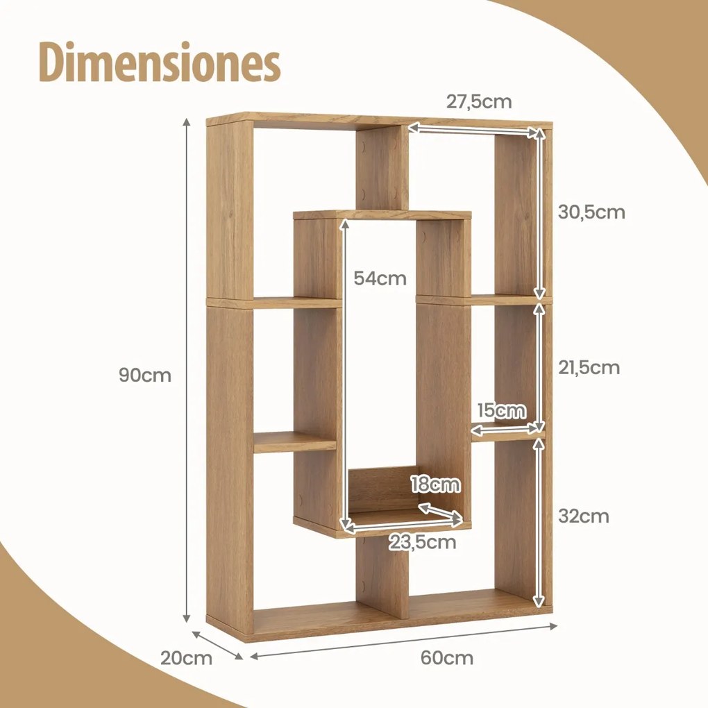 Estante sala geométrica de 7 cubos 60 x 20 x 90 cm Natural