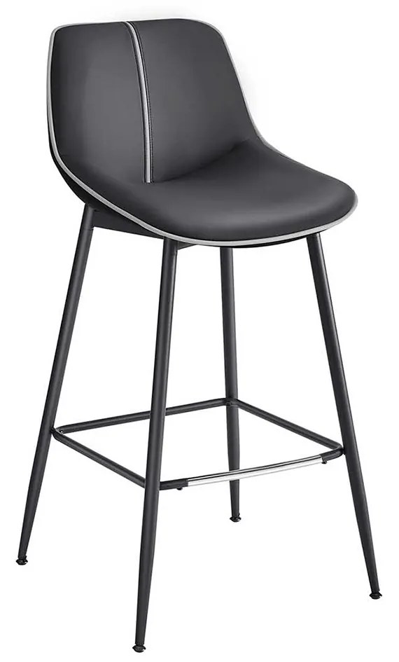 Conjunto 2 bancos de bar, encosto ergonómico, estofos em PU, pernas metálicas c/ pés ajustáveis, 73 cm, preto