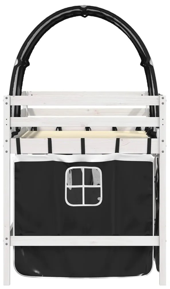 Cama alta criança c/ túnel 80x200 cm pinho maciço branco/preto