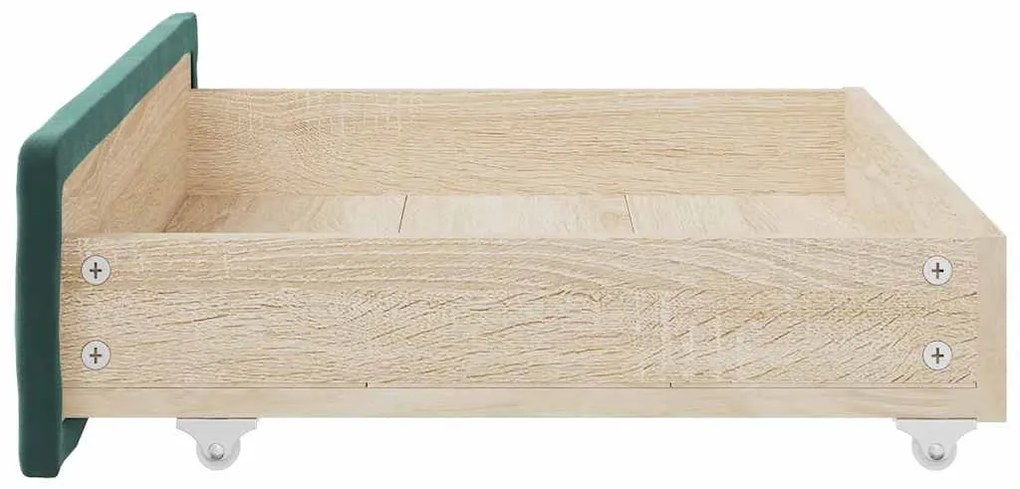 Gavetas de cama 2pcs derivados de madeira e veludo verde-escuro