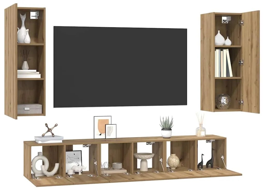 Conjunto de móvel de TV com prateleira 4 pcs carvalho artisiano