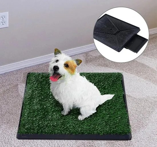 Sanita para Cães com Relva Artificial e Bandeja Sanita Interior para Animais de Estimação com Bandeja Lavável 51x63x6 cm Verde