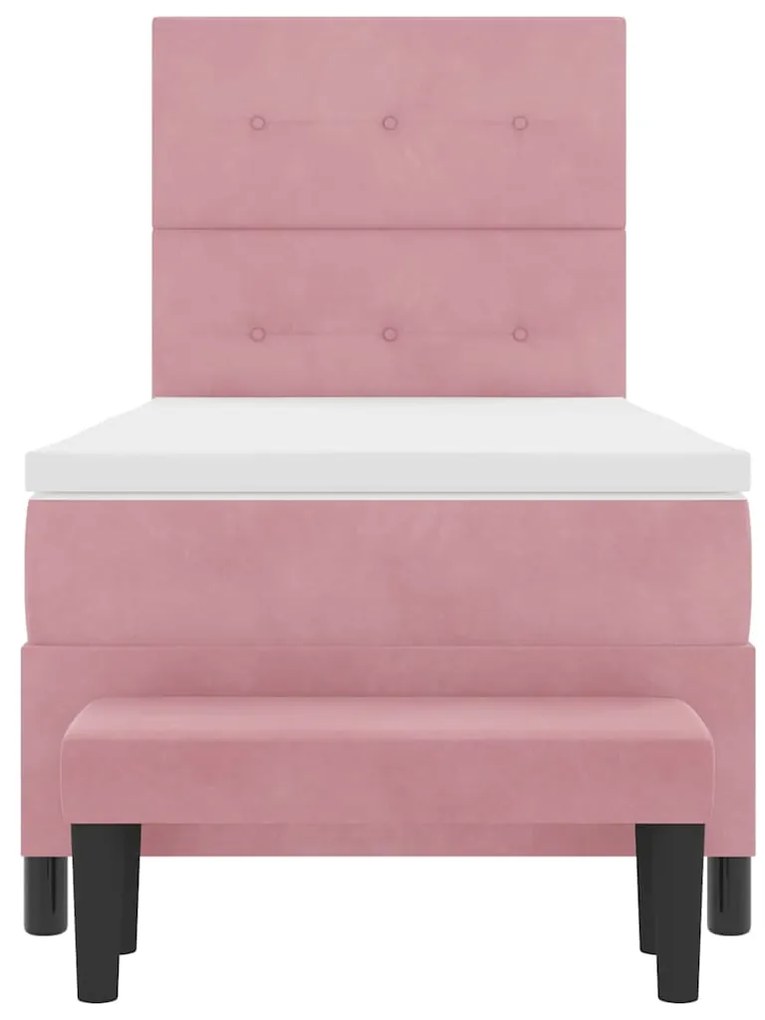 Cama Box Spring com Colchão e Banco Rosa 90x190 cm Veludo